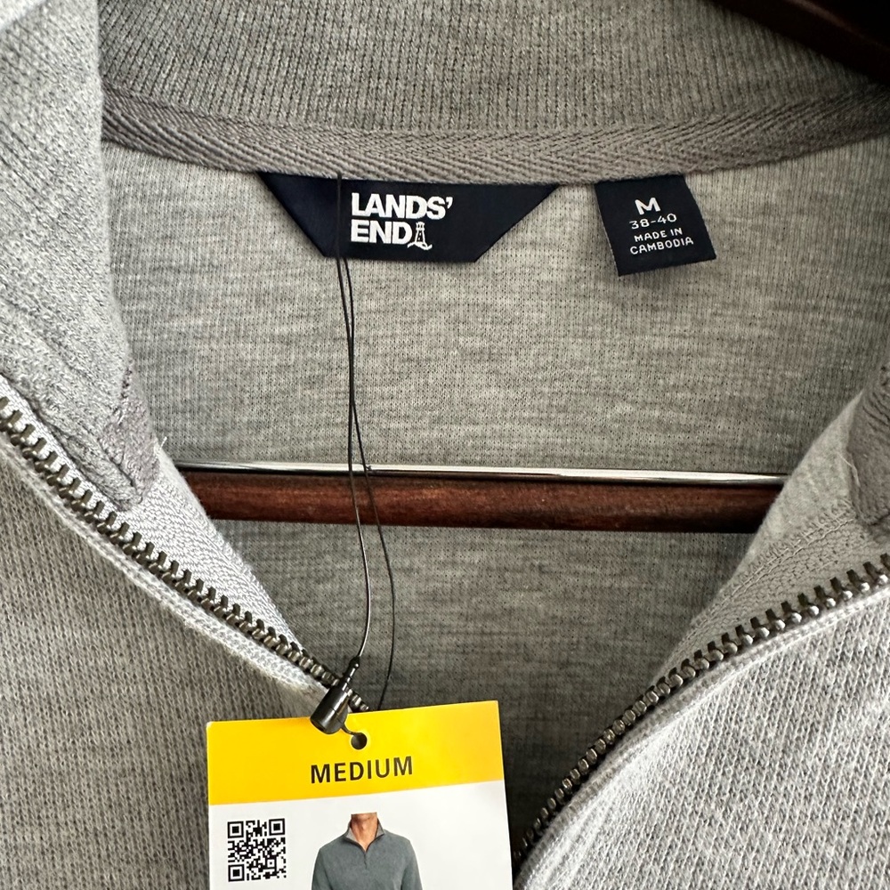 Lands' End Men's Bedford Ribbed Quarter Zip Sweater, Grey Heathered, Medium - Picture 2 of 7